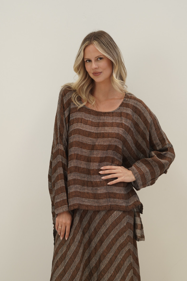 Valentina Top | Rust &amp; White Stripes