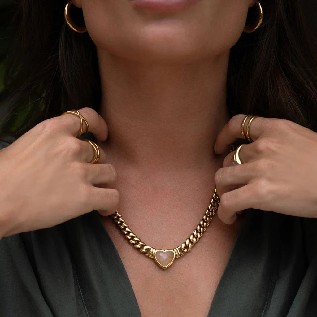Valentine Rose Quartz Necklace | Gold
