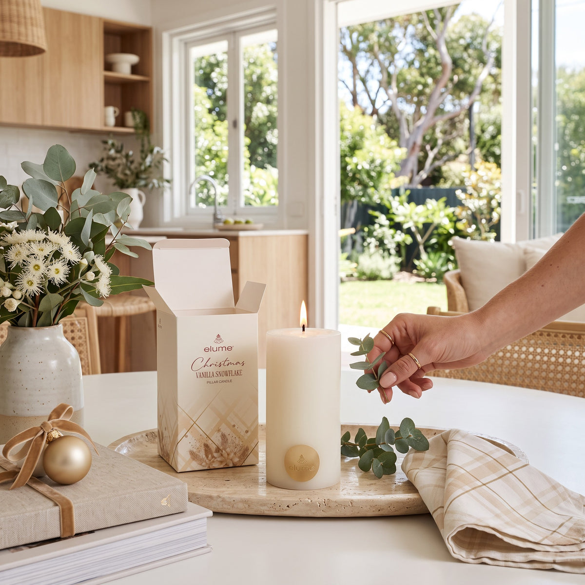 Vanilla Snowflake Pillar Candle 3×6