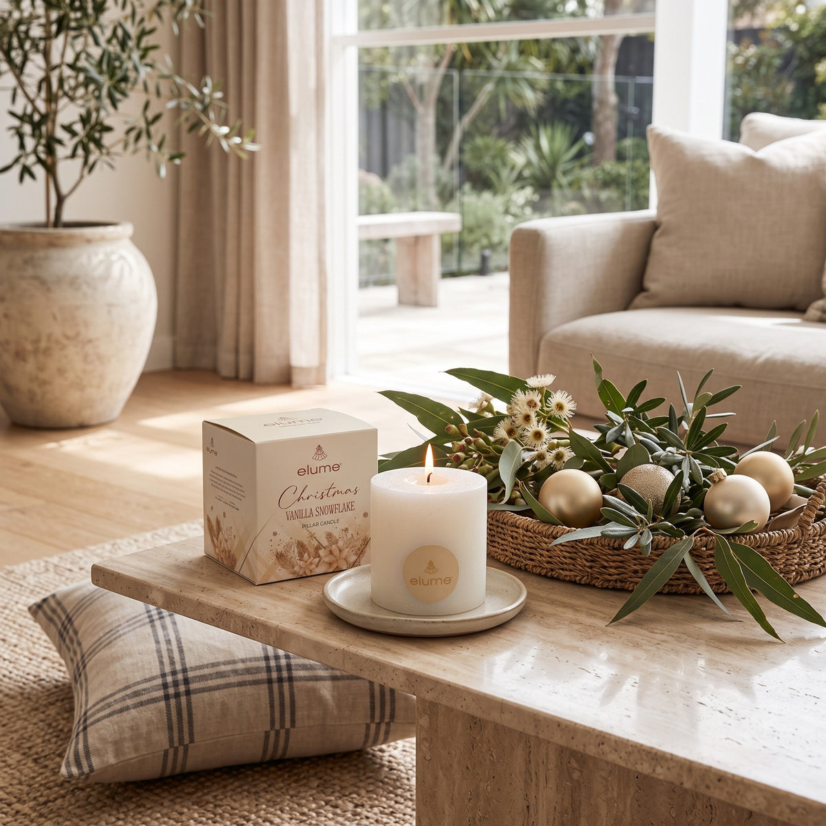 Vanilla Snowflake Pillar Candle 4x4