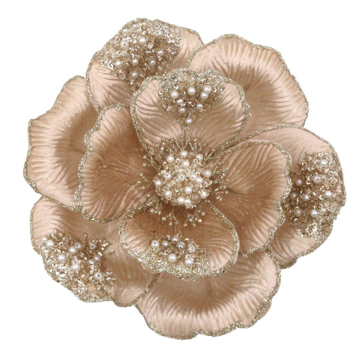 Champagne Magnolia Beaded Clip On