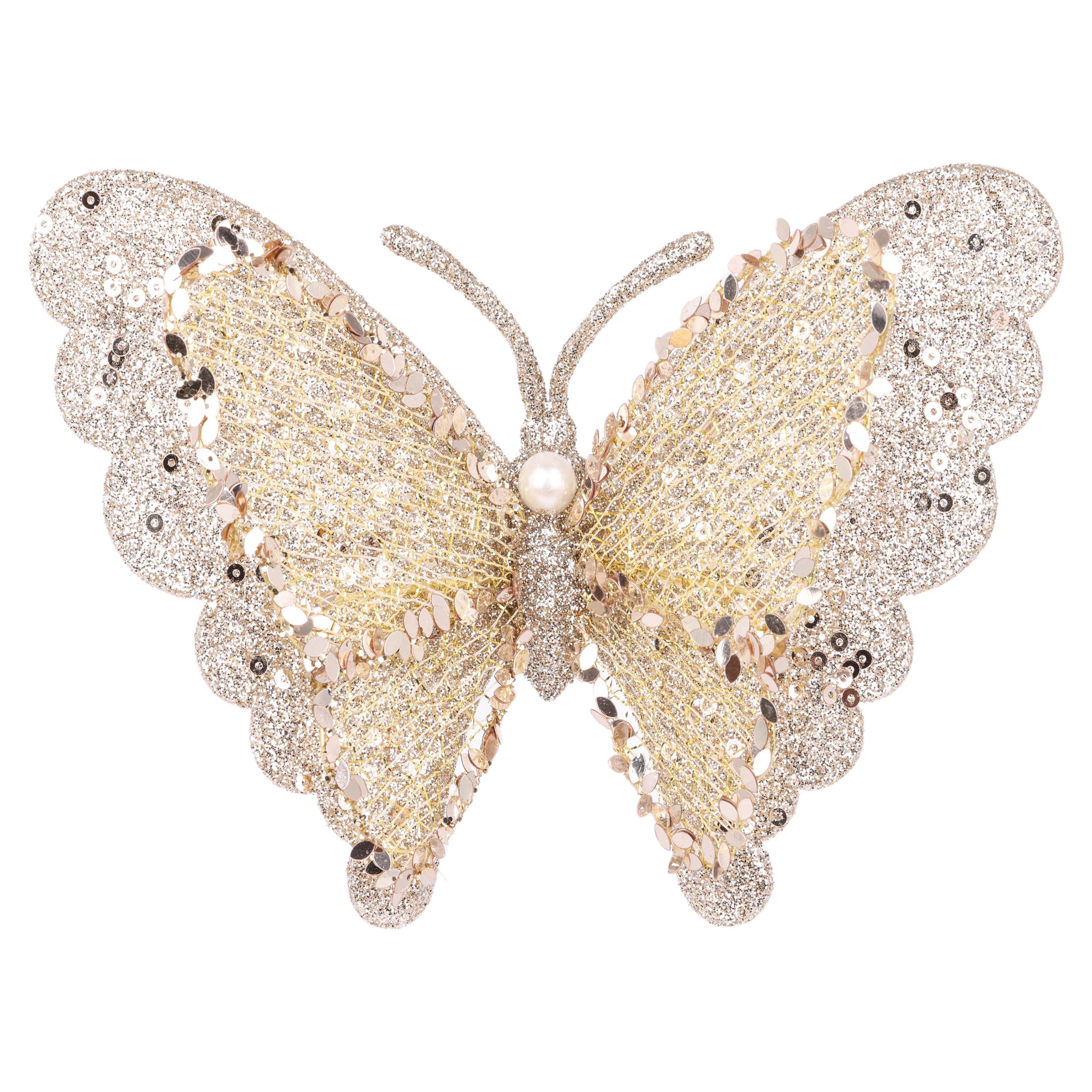 Champagne Butterfly Diamonte Clip On