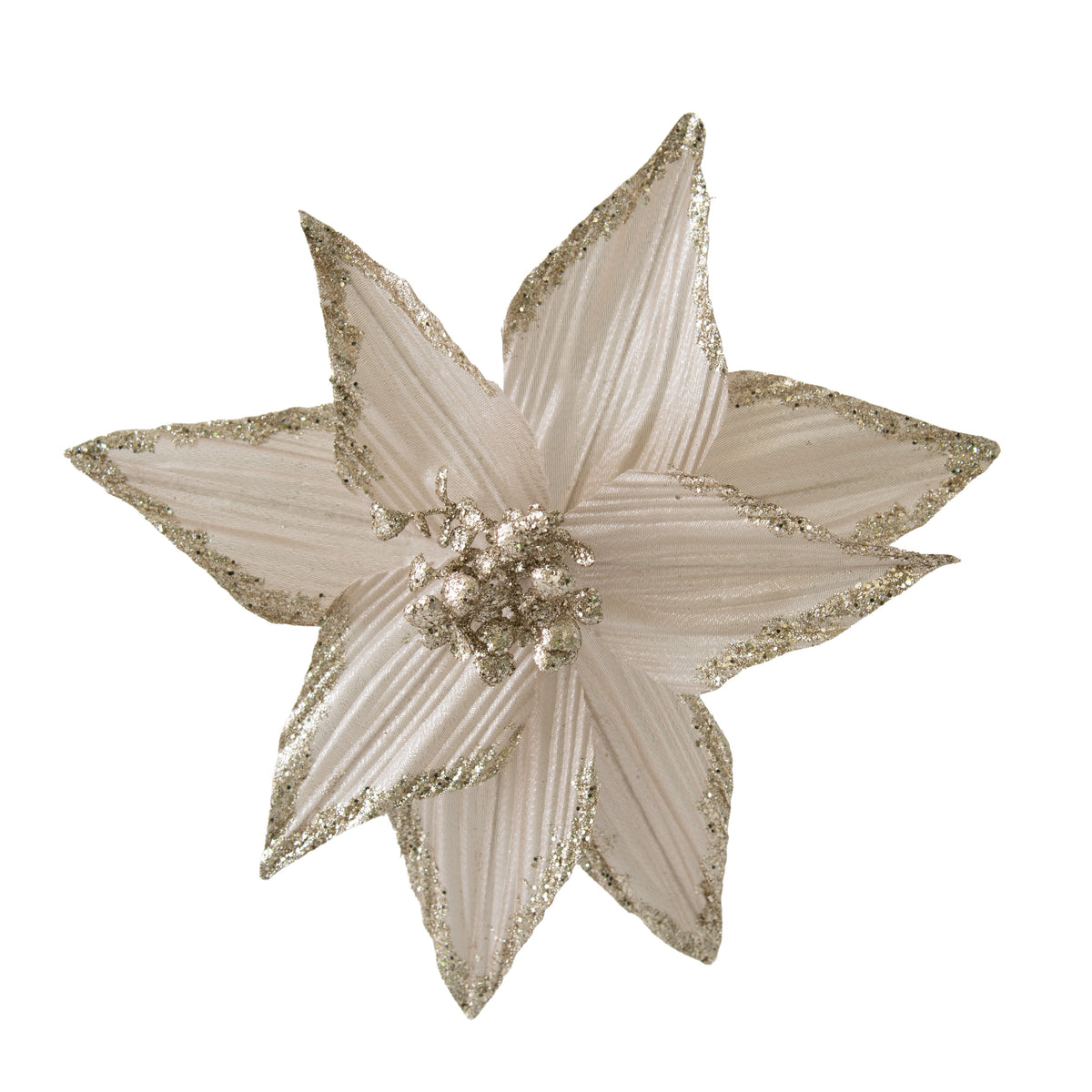 Champagne Poinsettia Glitter Edge Clip On