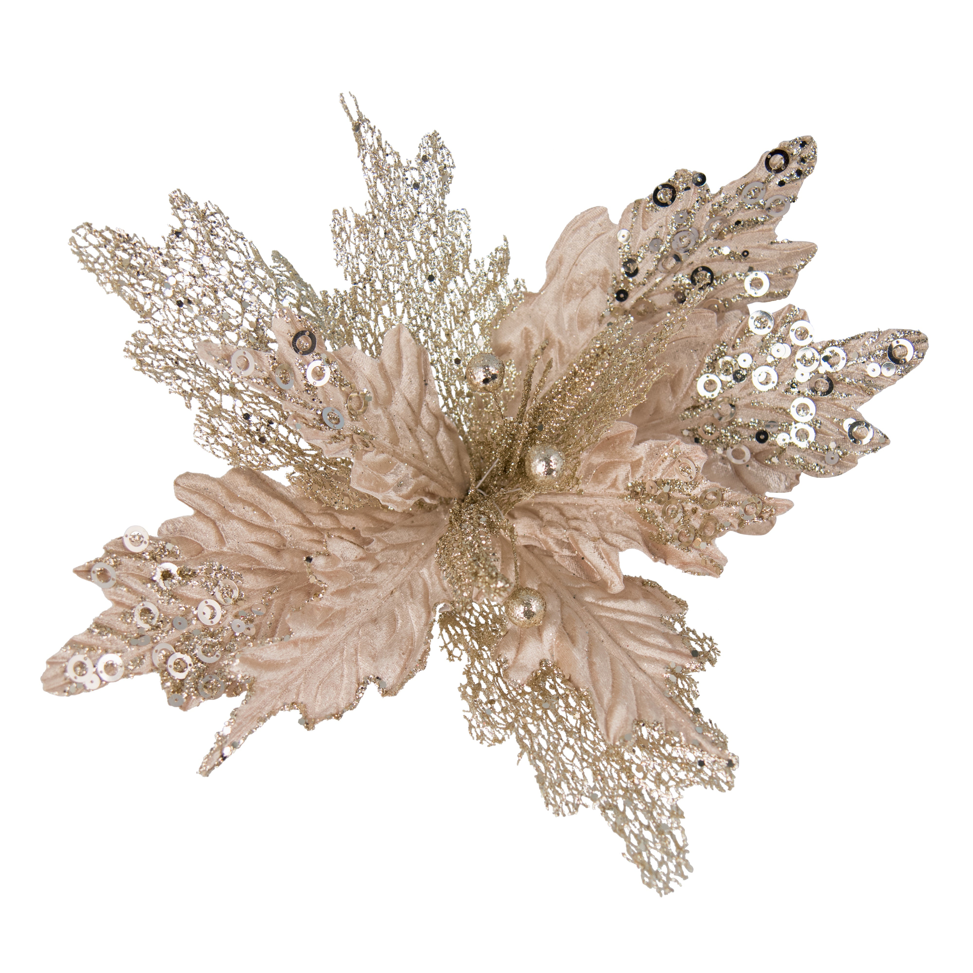 Champagne Poinsettia Twotone Glitter Clip On