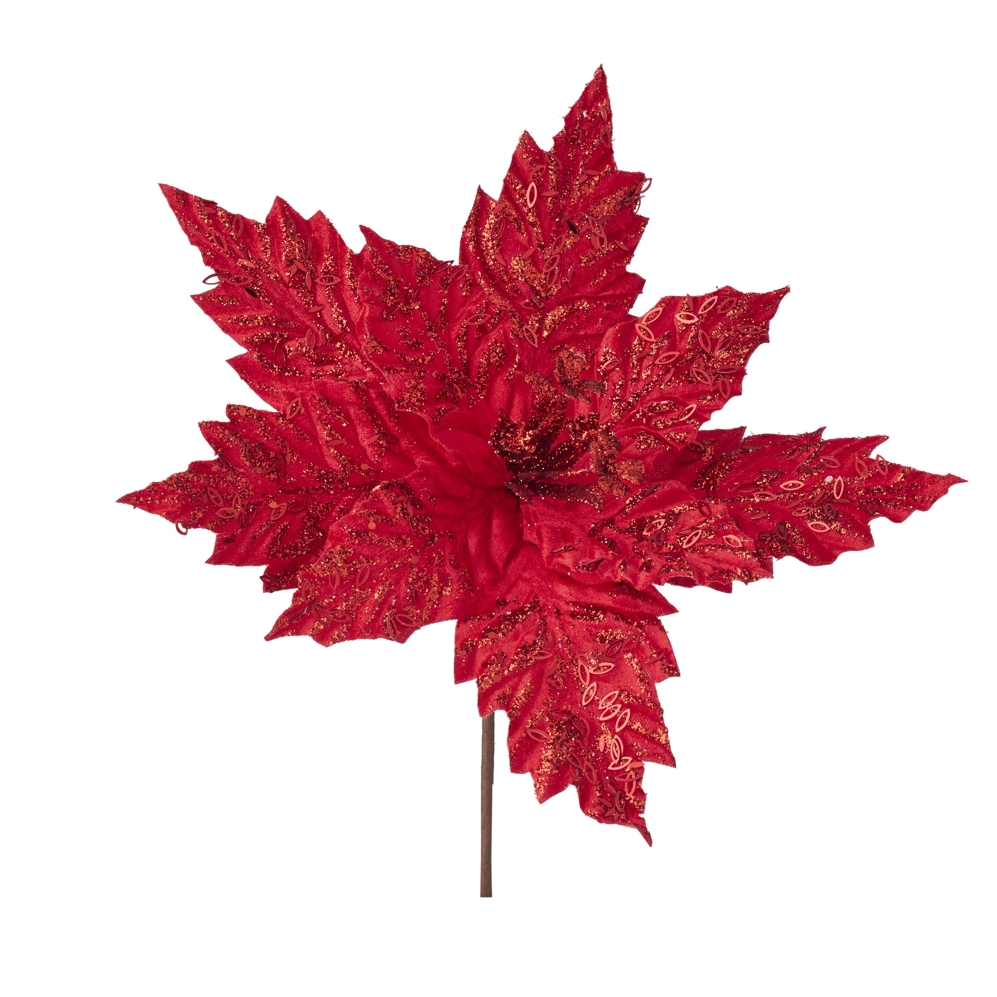 Red Sparkle Velvet Poinsettia Stem