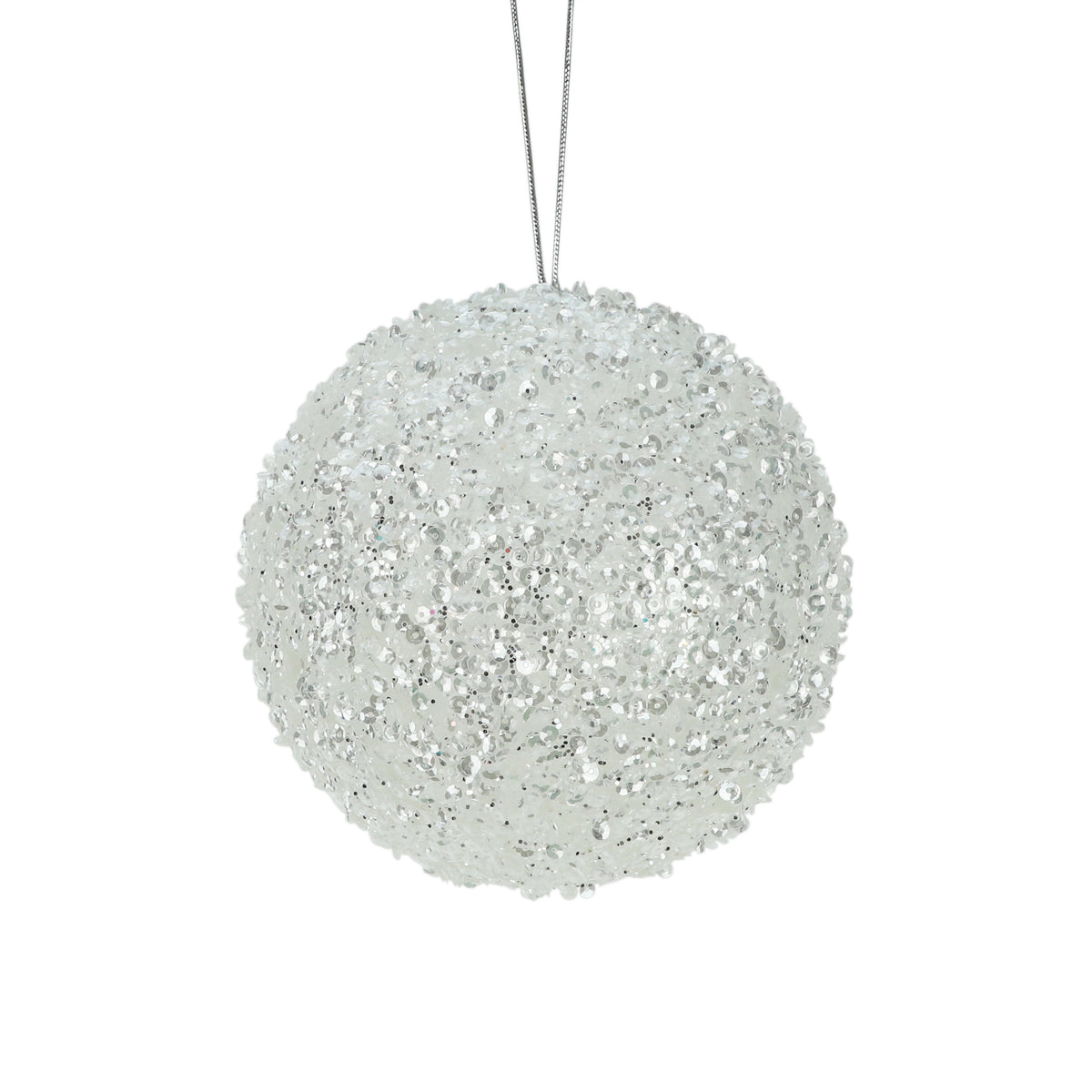 White Beaded Sequin Bauble | Medium