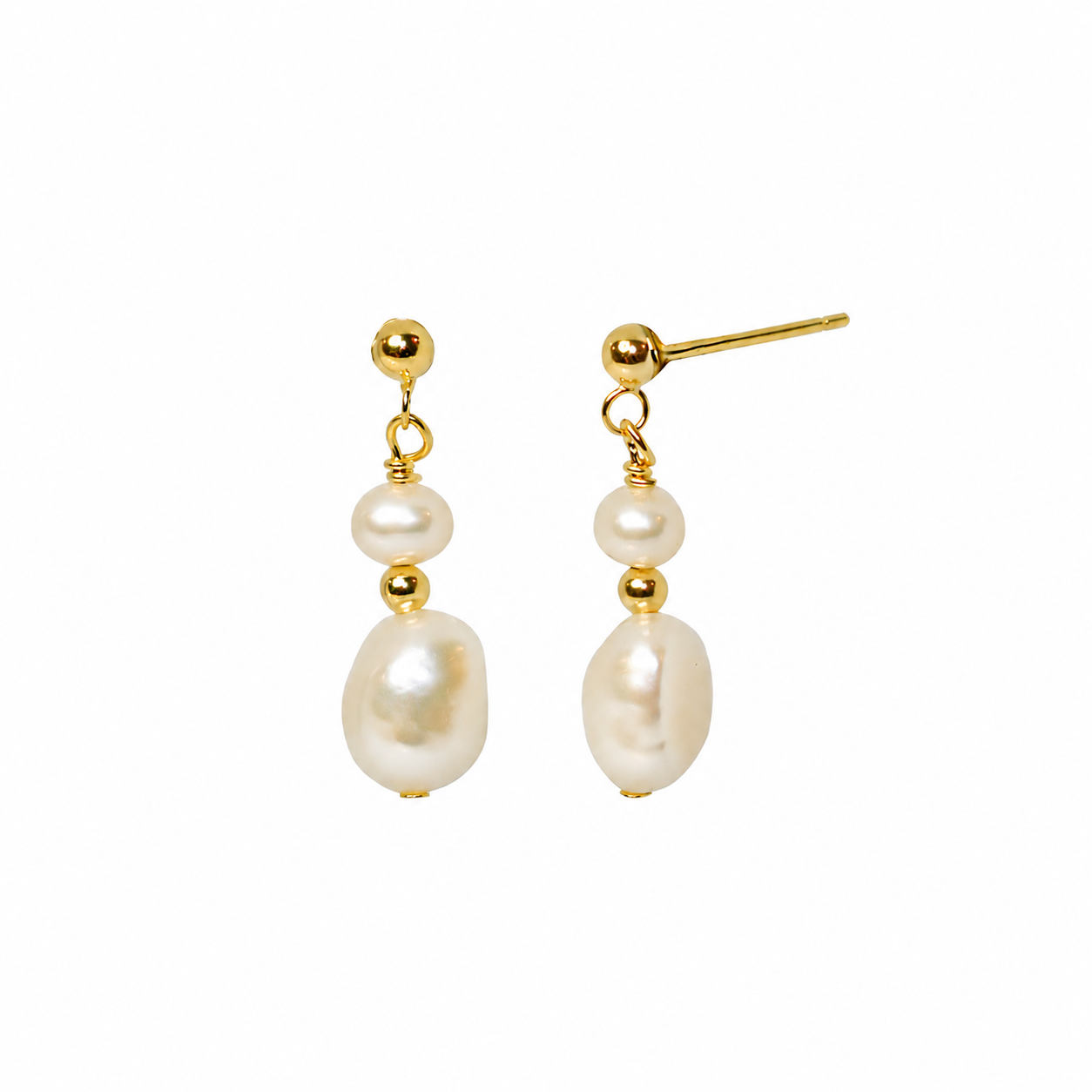 Two Pearls Stud Earring | Gold