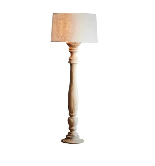 Candela Large Natural Turned Wood Candlestick Floor Lamp
