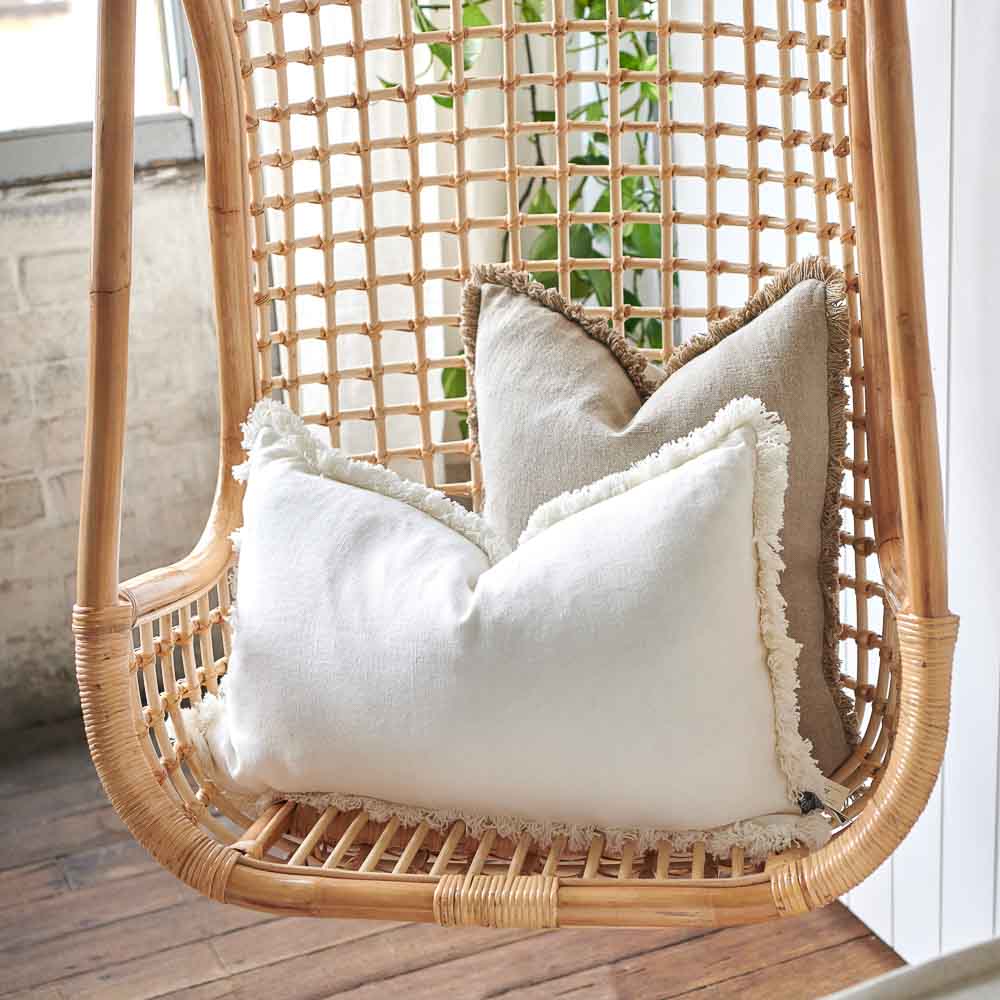 White Luca Boho Linen Cushion | 3 Sizes