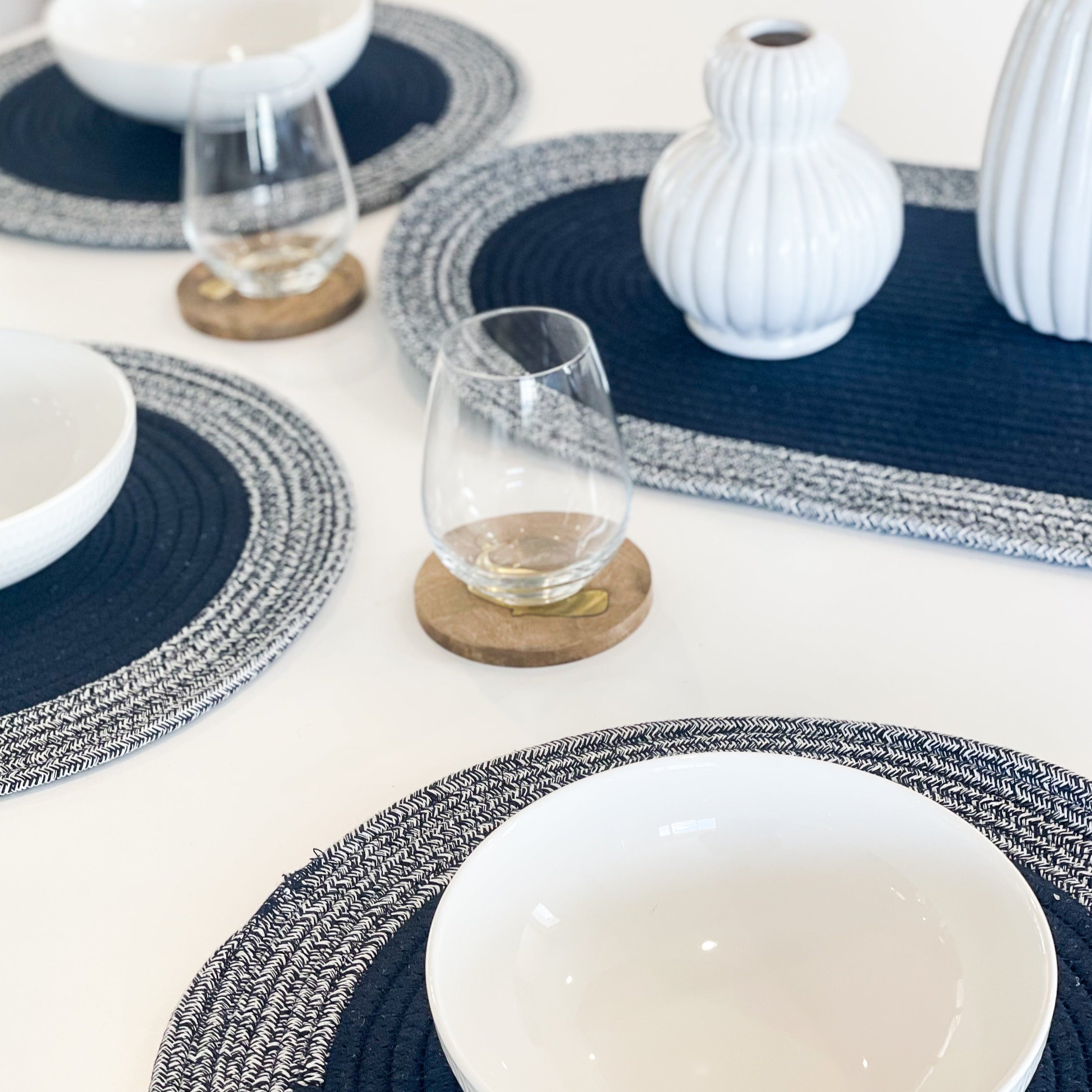 Demi Navy Cotton Round Placemat