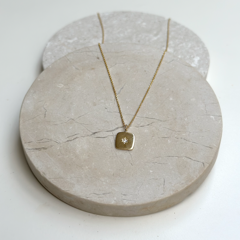 Square Stone Necklace | Gold