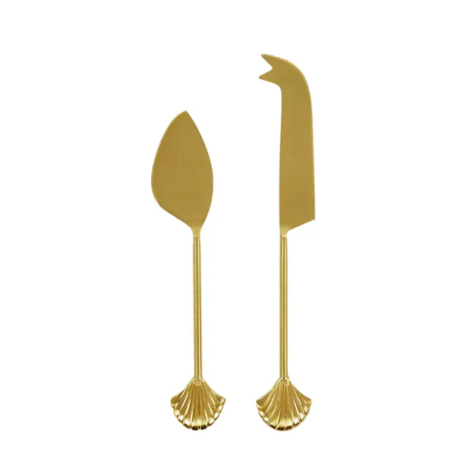 Clam Set/2 Cheese Knives | Gold