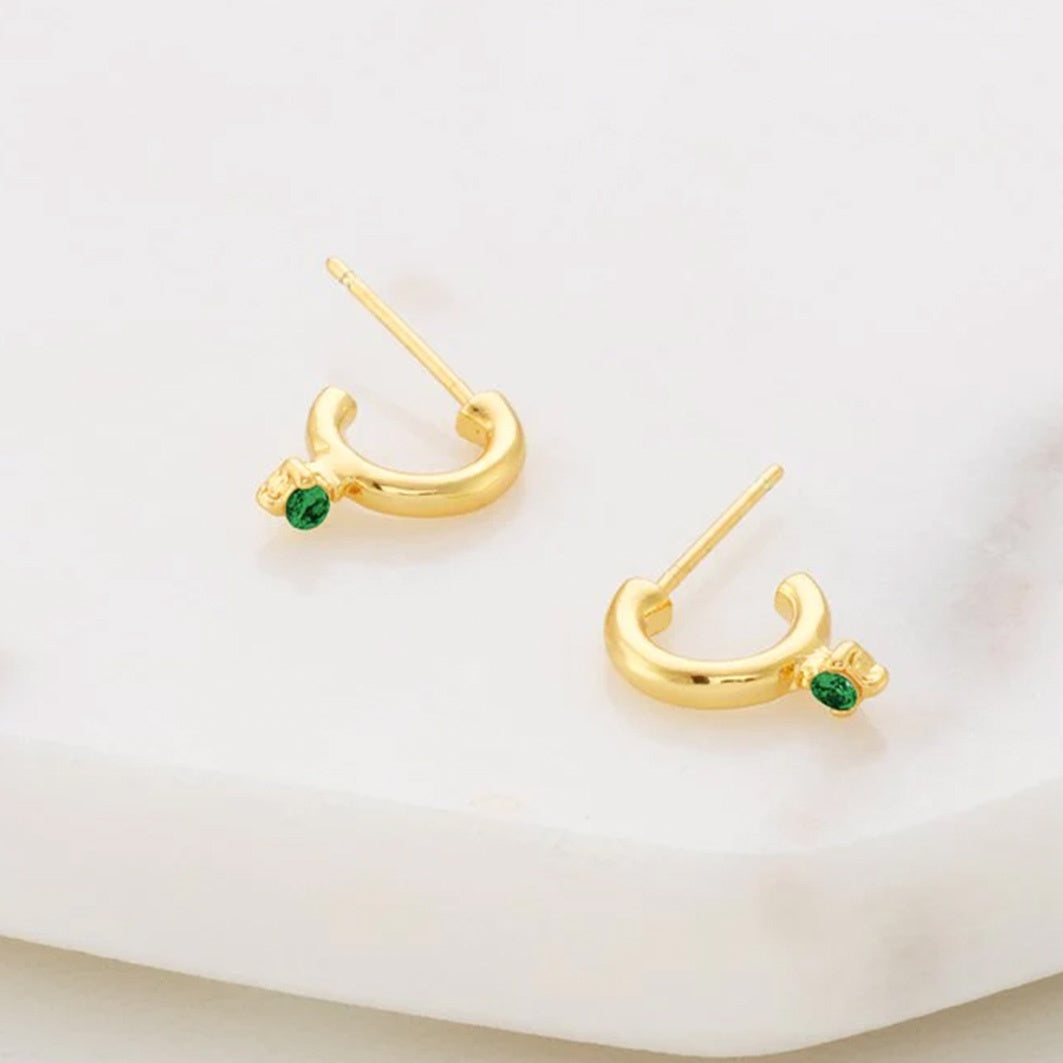 Sarah Emerald Huggie Earring  | Gold