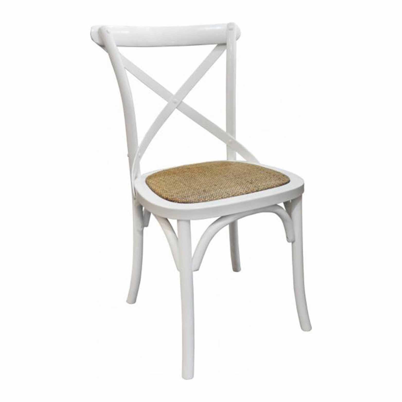 White Cross Back Chair | Darker Rattan Seat