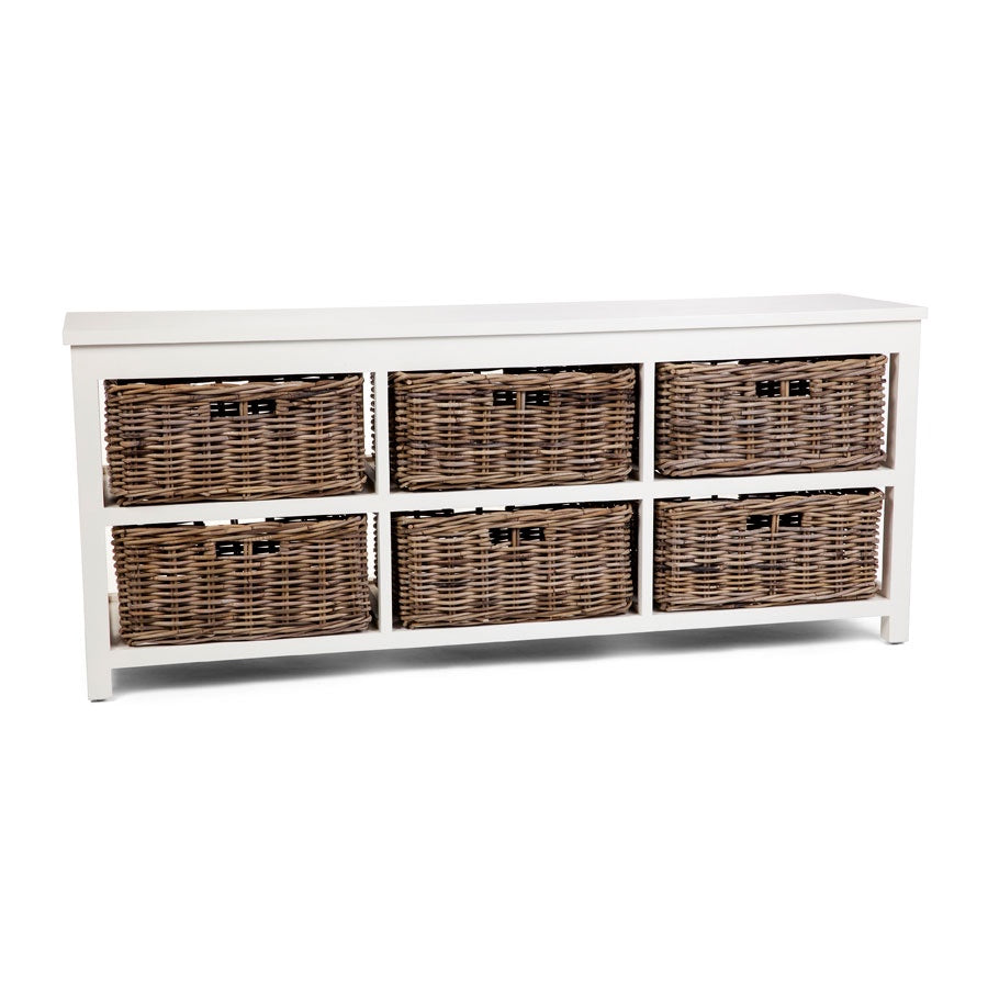 Kubu Grey Basket Unit 6 Drawer Long