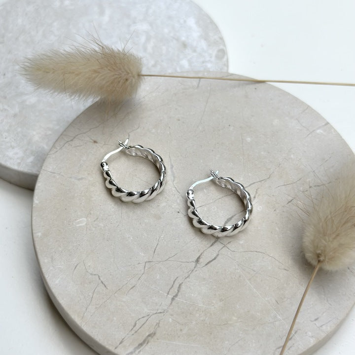 Line Hoop Earrings | Silver