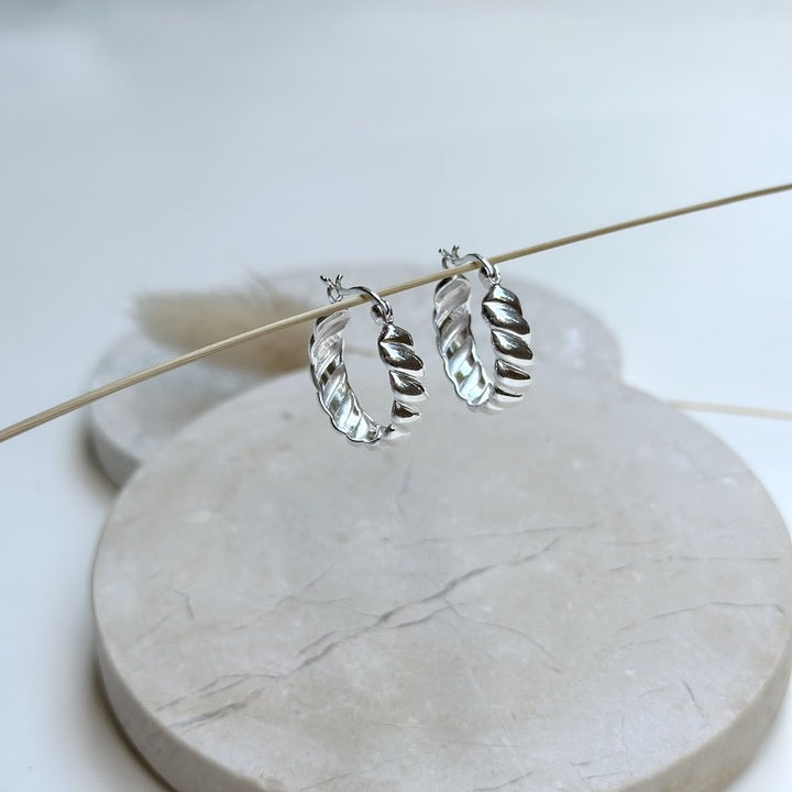 Line Hoop Earrings | Silver