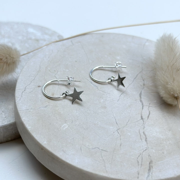 Star Hoop Earrings | Silver